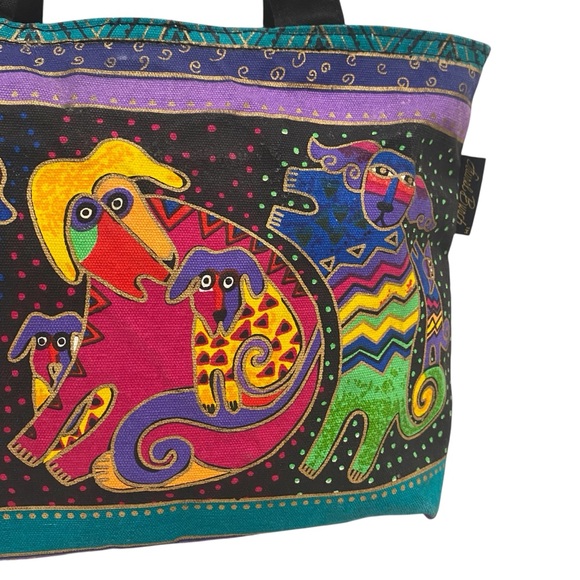 Laurel Burch 7 Dogs Painted Vibrant Handbag/ Lunch Tote - Excellent Condition - Picture 5 of 10